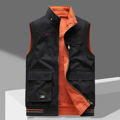 Cargo-Weste | Ärmellos | Taschen | Arbeitsweste | Herrenweste-Schwarz-Orange-M-Chaps Herrenmode