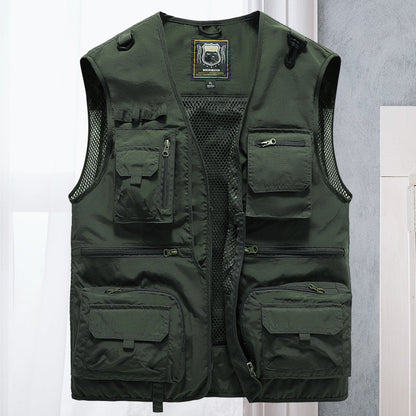 Cargo-Weste - Taktisch - Zip-Up - Arbeitsweste - Herrenweste-Armeegrün-S-Chaps Herrenmode