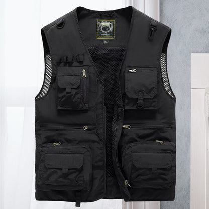 Cargo-Weste - Taktisch - Zip-Up - Arbeitsweste - Herrenweste-Schwarz-S-Chaps Herrenmode