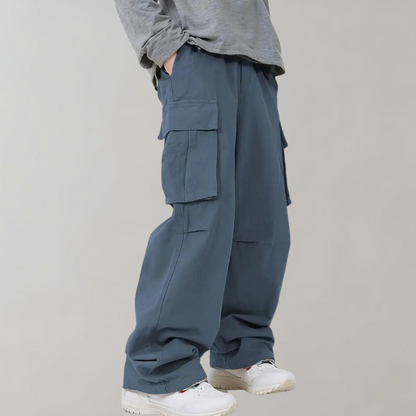 Cargohose – Herren-Baggy-Hose mit geradem Bein und lockerer Passform und Taschen-Blau-S-Chaps Herrenmode