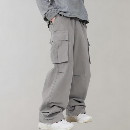 Cargohose – Herren-Baggy-Hose mit geradem Bein und lockerer Passform und Taschen-Hellgrau-S-Chaps Herrenmode
