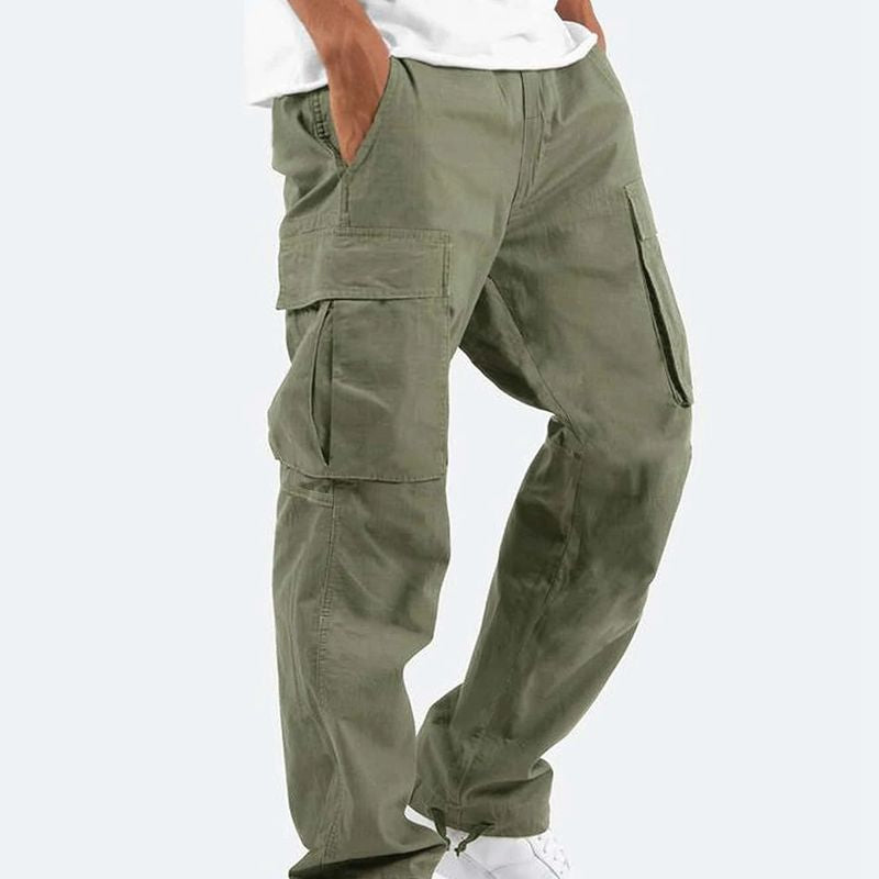Cargohose - Herren Cargohose mit geradem Bein und Kordelzug, mit Taschen-Armeegrün-S-Chaps Herrenmode