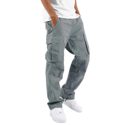 Cargohose - Herren Cargohose mit geradem Bein und Kordelzug, mit Taschen-Grau-S-Chaps Herrenmode