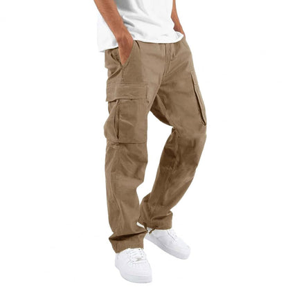 Cargohose - Herren Cargohose mit geradem Bein und Kordelzug, mit Taschen-Khaki-S-Chaps Herrenmode
