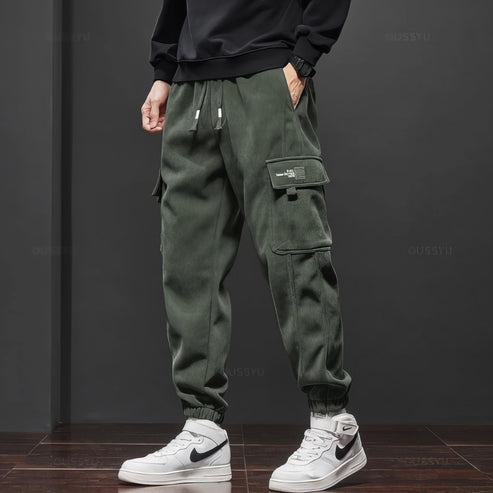 Cargohose - Samt - Loose Fit - Cargo Jogger - Herrenhosen-Armeegrün-S-Chaps Herrenmode