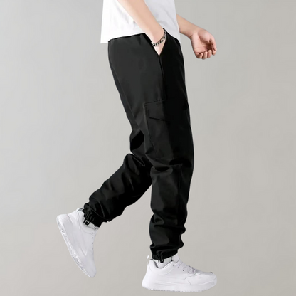 Cargohose – Schwarz – Kordelzug – Cargojogginghose – Herrenhose-Chaps Herrenmode