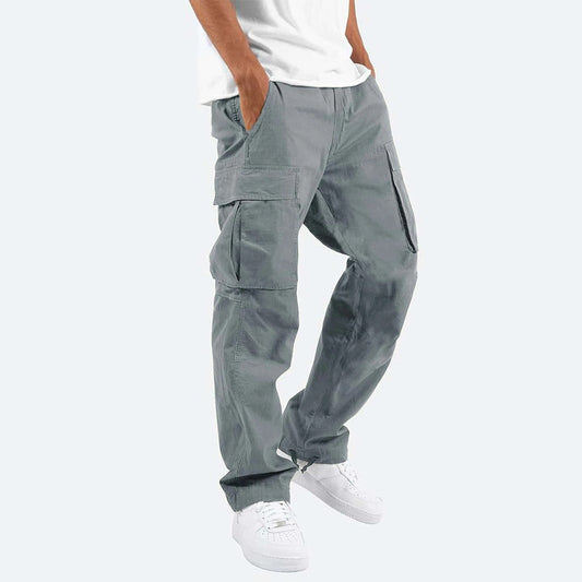 Cargohosen – Lässig – Locker sitzend – Gerade geschnittene Cargohosen – Herrenhosen-Grau-S-Chaps Herrenmode