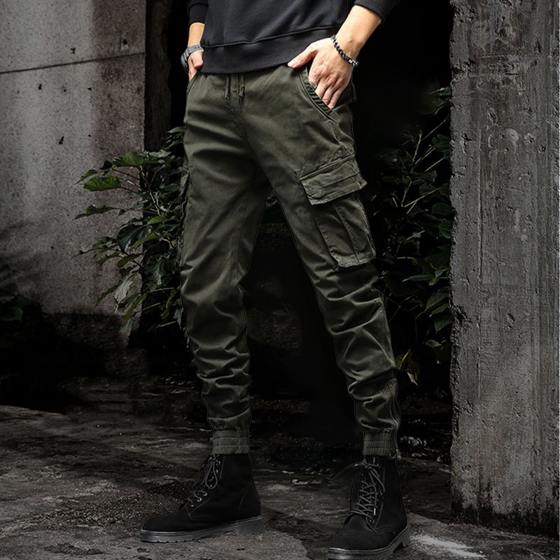 Cargohosen - Taschen - Kordelzug - Cargo Jogger - Herrenhosen-Grün-M-Chaps Herrenmode