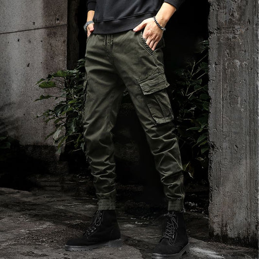 Cargohosen - Taschen - Kordelzug - Cargo Jogger - Herrenhosen-Grün-M-Chaps Herrenmode