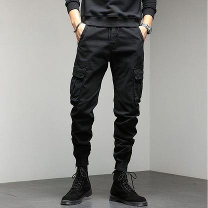 Cargohosen - Taschen - Kordelzug - Cargo Jogger - Herrenhosen-Schwarz-M-Chaps Herrenmode