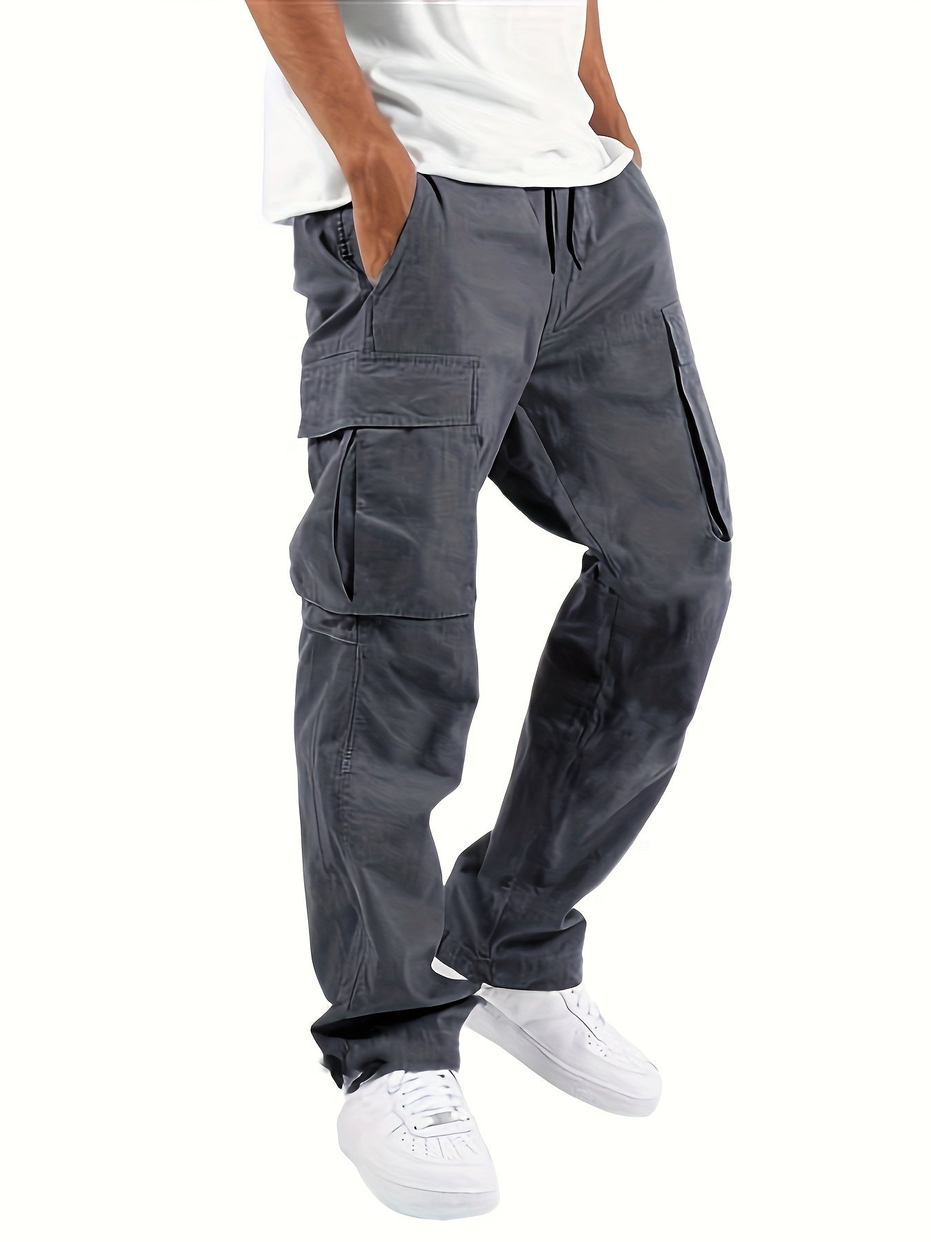Cargohosen – gerade Beinpartie – lockere Passform – Cargohosen für Herren – Herrenhosen-Dunkelgrau-S-Chaps Herrenmode