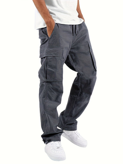 Cargohosen – gerade Beinpartie – lockere Passform – Cargohosen für Herren – Herrenhosen-Dunkelgrau-S-Chaps Herrenmode