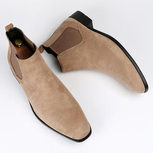 Chelsea Boots - Herren Schlupfstiefel aus Wildleder-Beige-40-Chaps Herrenmode