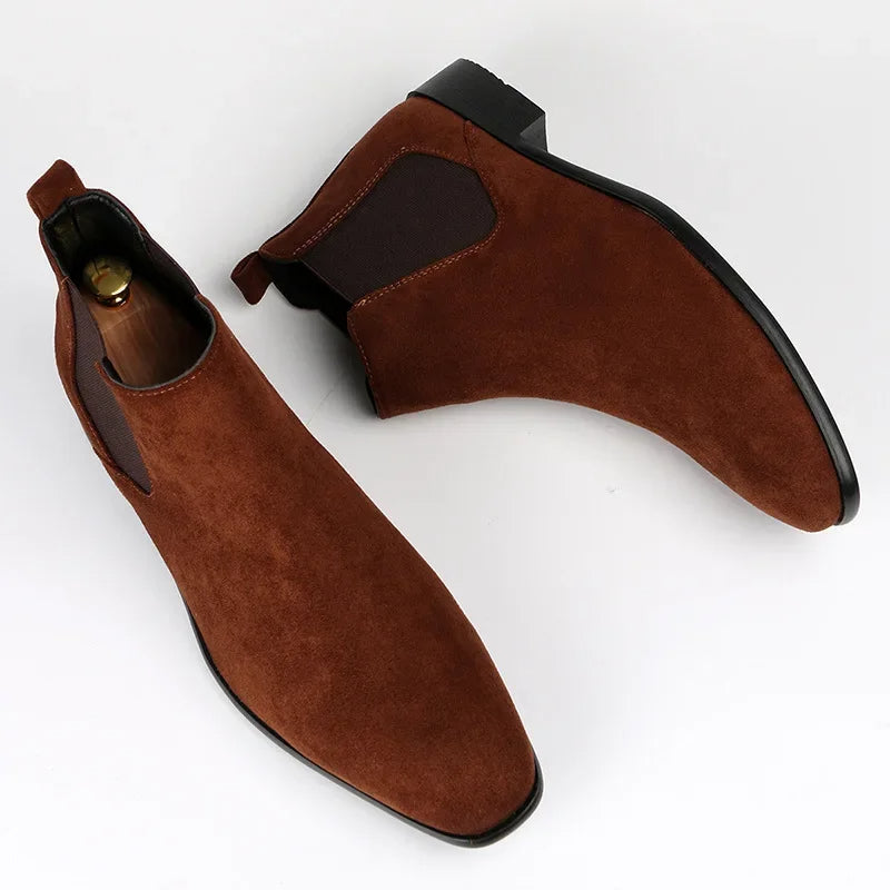 Chelsea Boots - Herren Schlupfstiefel aus Wildleder-Braun-40-Chaps Herrenmode