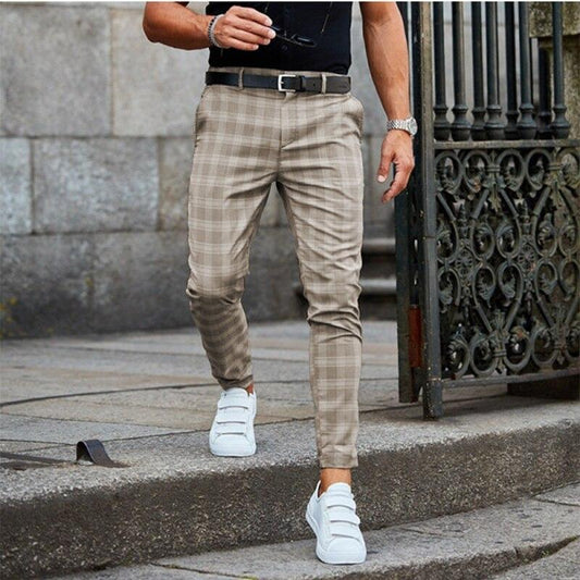 Chinos - Herren karierte Slim Fit Stretch Chino Hose-Beige-XS-Chaps Herrenmode