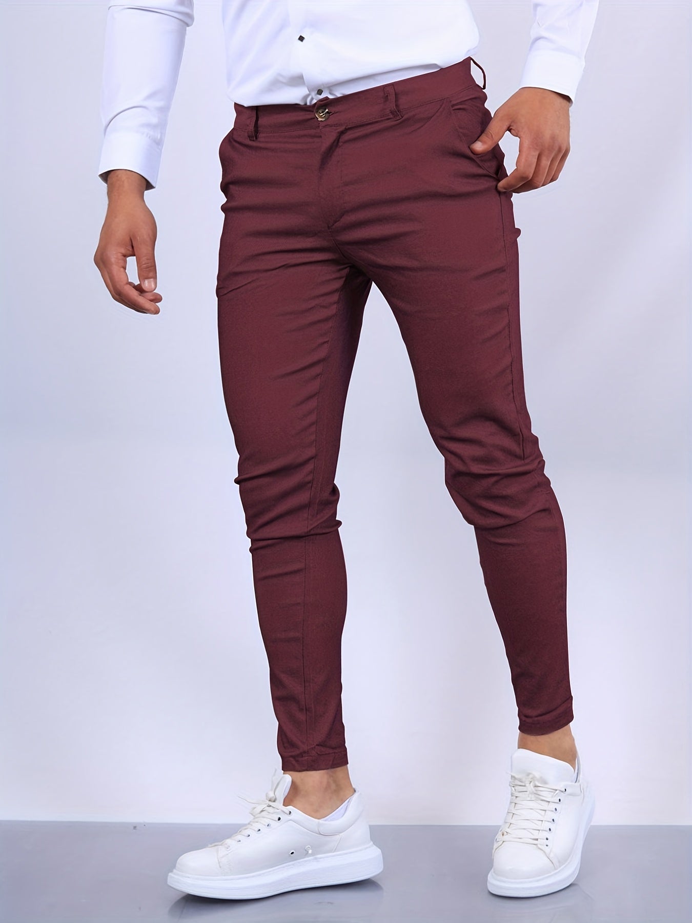 Chinos | Schmal geschnitten | Stretch | Chino-Hosen | Schmale Chinos für Männer-Burgunderrot-XS-Chaps Herrenmode