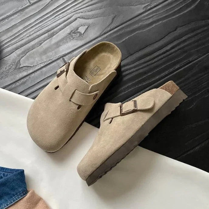 Clogs – Slipper – Wildleder – Pantoletten – Herrenschuhe-Beige Braun-36-Chaps Herrenmode