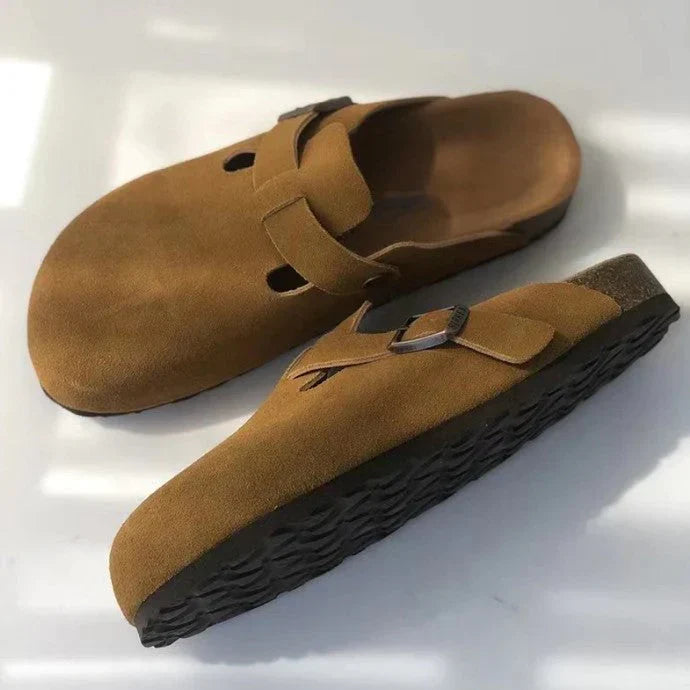 Clogs – Slipper – Wildleder – Pantoletten – Herrenschuhe-Braun-36-Chaps Herrenmode