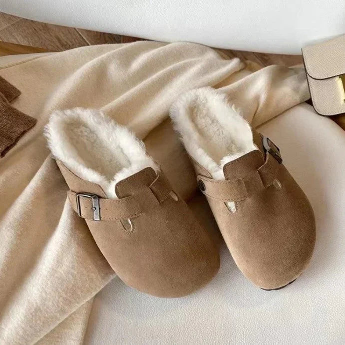 Clogs – Slipper – Wildleder – Pantoletten – Herrenschuhe-Brauner Vliesstoff-36-Chaps Herrenmode