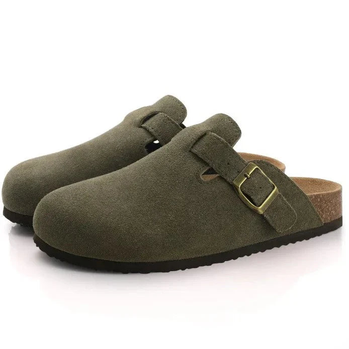 Clogs – Slipper – Wildleder – Pantoletten – Herrenschuhe-Grün Braun-36-Chaps Herrenmode