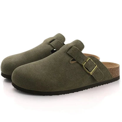 Clogs – Slipper – Wildleder – Pantoletten – Herrenschuhe-Grün Braun-36-Chaps Herrenmode