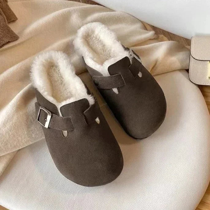 Clogs – Slipper – Wildleder – Pantoletten – Herrenschuhe-Kaffee Vliesstoff-36-Chaps Herrenmode