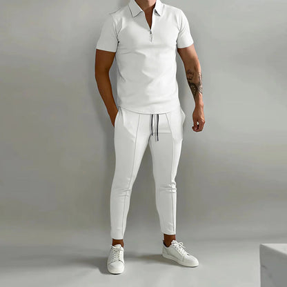 Co-Ord Set | Polo T-Shirt | Elastische Taille | Zweiteiliges Set | Herren Sommer Set-Weiß-S-Chaps Herrenmode