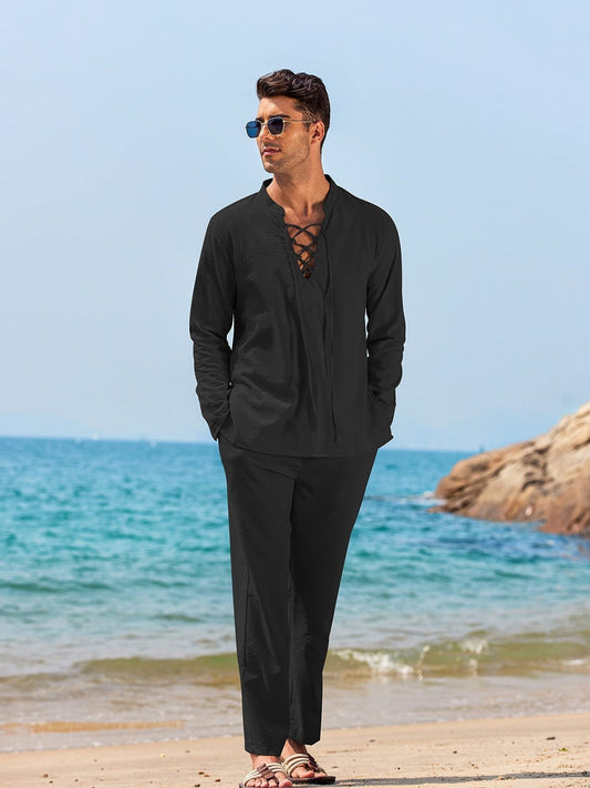 Co-Ord Set - Zweiteiliges Set aus Leinen für Männer mit langen Ärmeln für den Sommer-Chaps Herrenmode