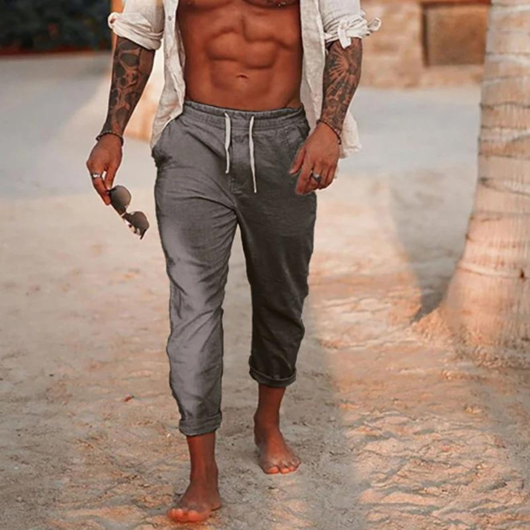 Coole Leinenhose für Männer-Grau-S-Chaps Herrenmode