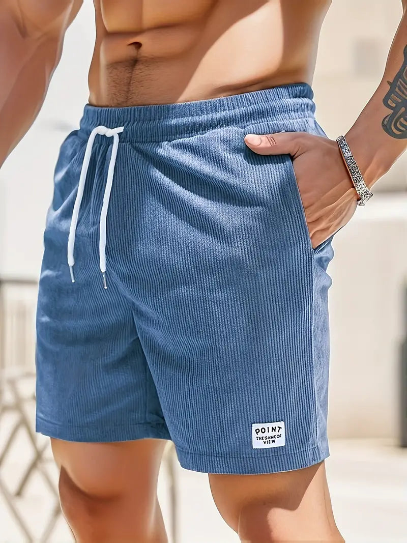 Cord Shorts - Cord Shorts für Männer mit elastischer Taille für den Sommer-Blau-S-Chaps Herrenmode