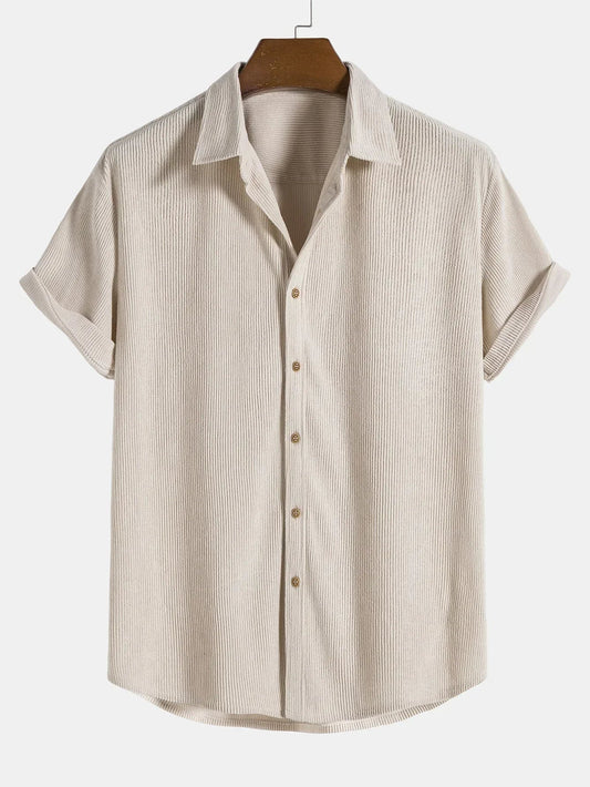 Cordhemd - Button-Up - Kurzarm - Sommerhemd - Herrenhemd-Beige-XS-Chaps Herrenmode