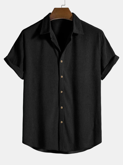 Cordhemd - Button-Up - Kurzarm - Sommerhemd - Herrenhemd-Schwarz-XS-Chaps Herrenmode