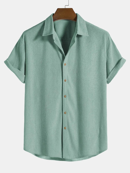 Cordhemd - Button-Up - Kurzarm - Sommerhemd - Herrenhemd-Türlkis-XS-Chaps Herrenmode