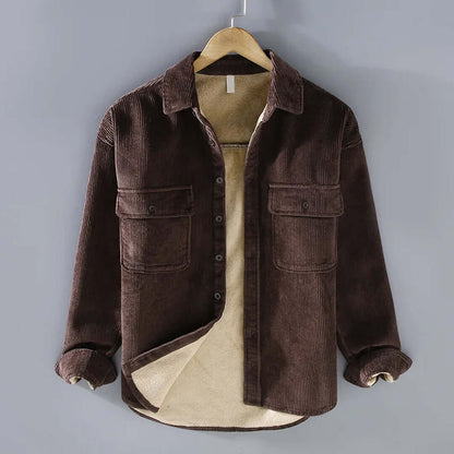 Cordhemd | Fleece gefüttert | Button-Up | Winterüberhemd | Herrenüberhemd-Braun-M-Chaps Herrenmode
