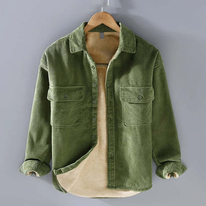 Cordhemd | Fleece gefüttert | Button-Up | Winterüberhemd | Herrenüberhemd-Grün-M-Chaps Herrenmode