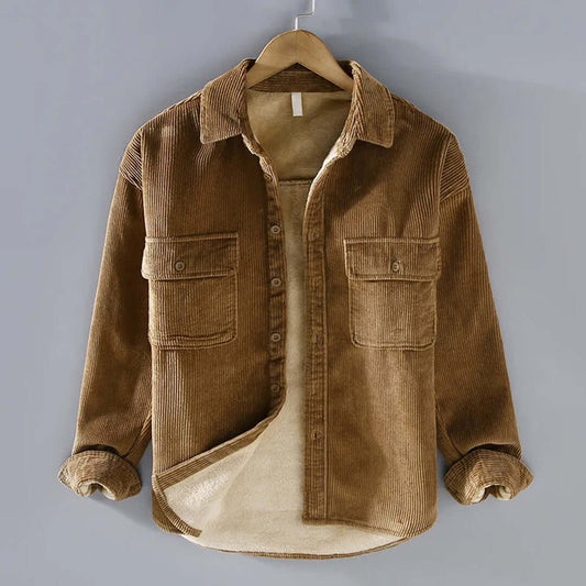 Cordhemd | Fleece gefüttert | Button-Up | Winterüberhemd | Herrenüberhemd-Khaki-M-Chaps Herrenmode