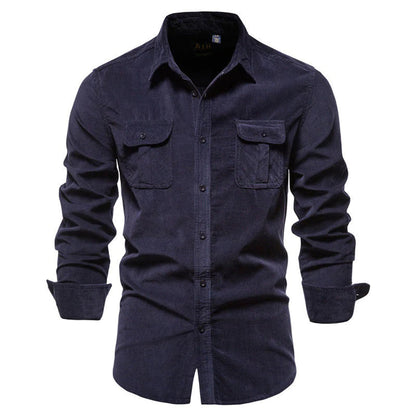 Cordhemd | Langarm | Brusttaschen | Hemd mit Knöpfen | Herrenhemd-Blau-M-Chaps Herrenmode