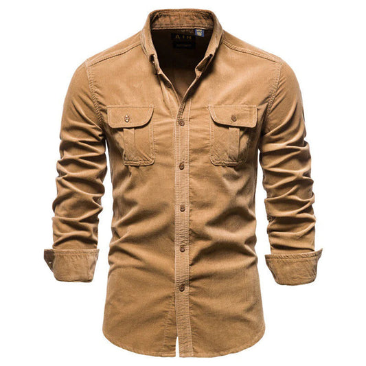 Cordhemd | Langarm | Brusttaschen | Hemd mit Knöpfen | Herrenhemd-Braun-M-Chaps Herrenmode