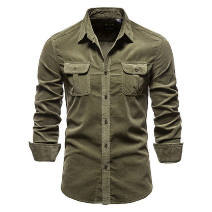 Cordhemd | Langarm | Brusttaschen | Hemd mit Knöpfen | Herrenhemd-Grün-M-Chaps Herrenmode