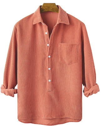 Cordhemd – halbe Knopfleiste – Kragen – Langarmhemd – Herrenbekleidung-Rot-S-Chaps Herrenmode