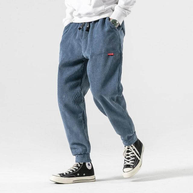 Cordhosen - Lockere Passform - Elastische Knöchel - Schlabberhosen - Schlauch zum Joggen-Blau-S-Chaps Herrenmode