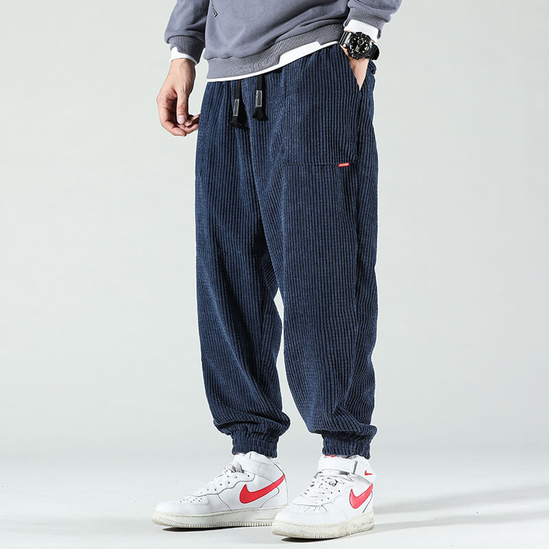 Cordhosen - Lockere Passform - Elastische Knöchel - Schlabberhosen - Schlauch zum Joggen-Dunkelblau-S-Chaps Herrenmode
