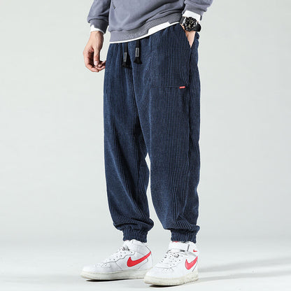 Cordhosen - Lockere Passform - Elastische Knöchel - Schlabberhosen - Schlauch zum Joggen-Dunkelblau-S-Chaps Herrenmode