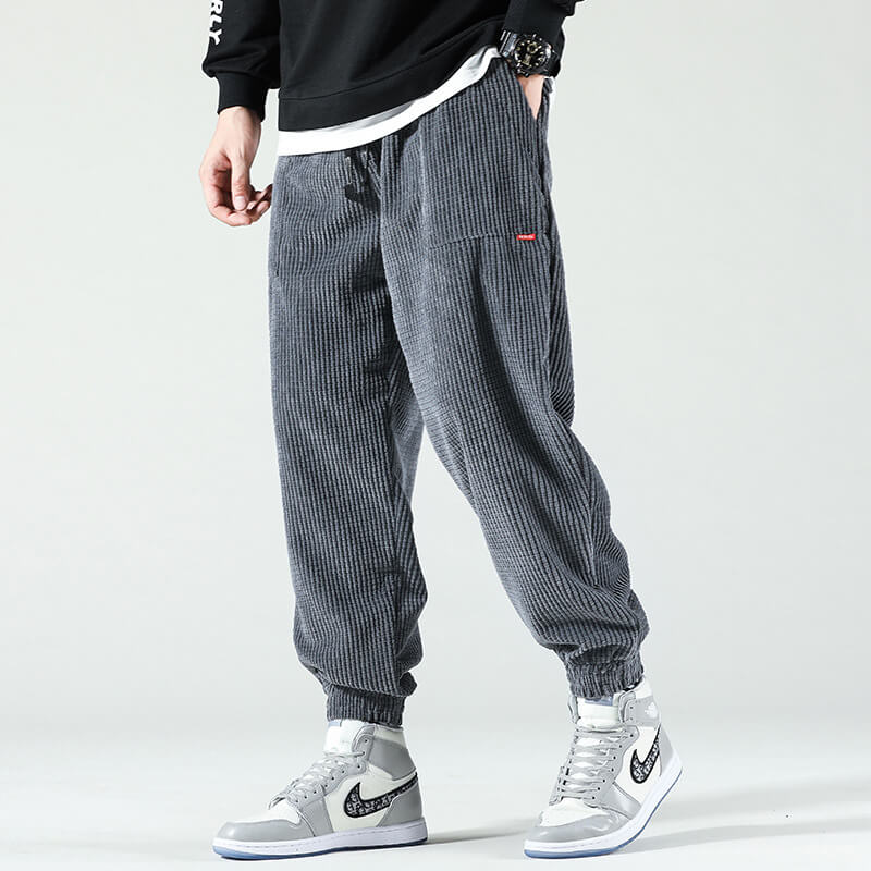 Cordhosen - Lockere Passform - Elastische Knöchel - Schlabberhosen - Schlauch zum Joggen-Grau-S-Chaps Herrenmode