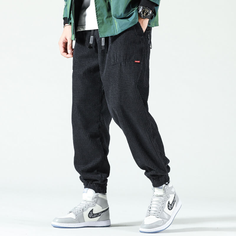 Cordhosen - Lockere Passform - Elastische Knöchel - Schlabberhosen - Schlauch zum Joggen-Schwarz-S-Chaps Herrenmode