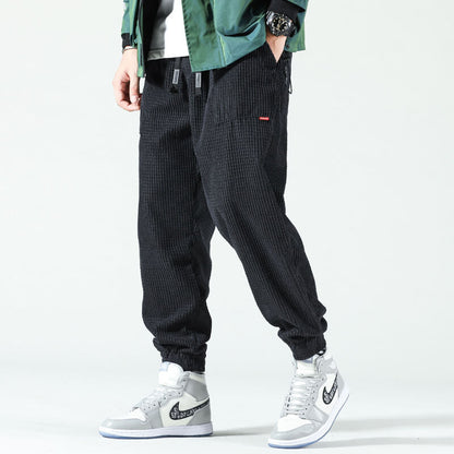 Cordhosen - Lockere Passform - Elastische Knöchel - Schlabberhosen - Schlauch zum Joggen-Schwarz-S-Chaps Herrenmode