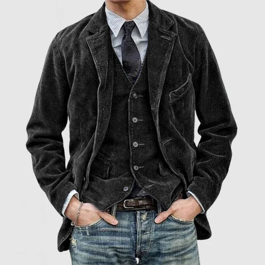 Cordjacke | Button-Up | Herbst | Vintage Jacke | Herrenjacke-Schwarz-S-Chaps Herrenmode