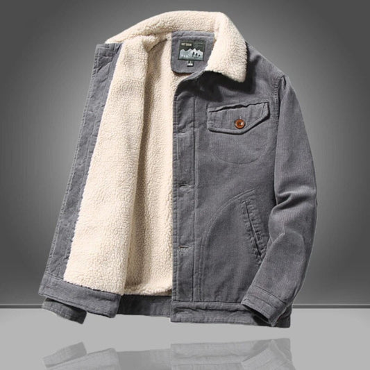 Cordjacke - Casual - Fleece gefüttert - Winterjacke - Herrenjacke-Grau-XS-Chaps Herrenmode