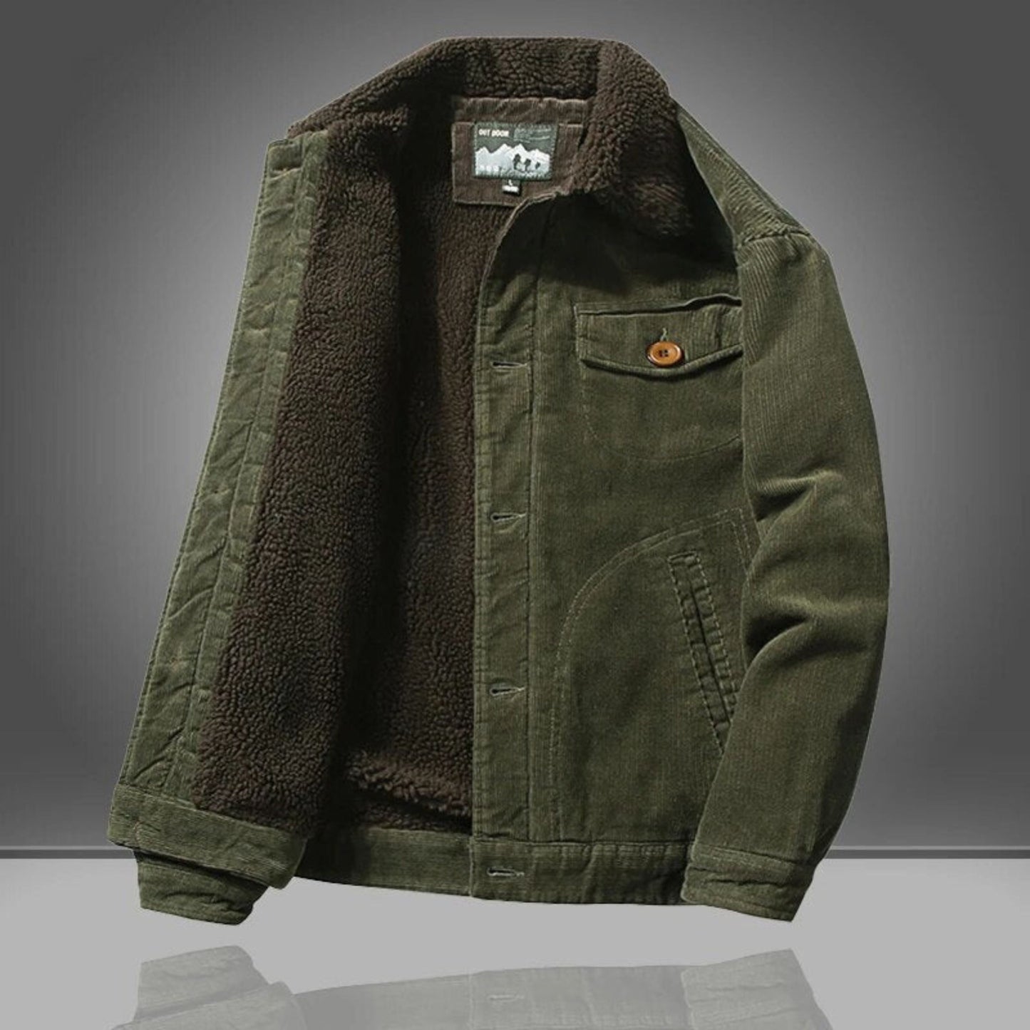Cordjacke - Casual - Fleece gefüttert - Winterjacke - Herrenjacke-Grün-XS-Chaps Herrenmode