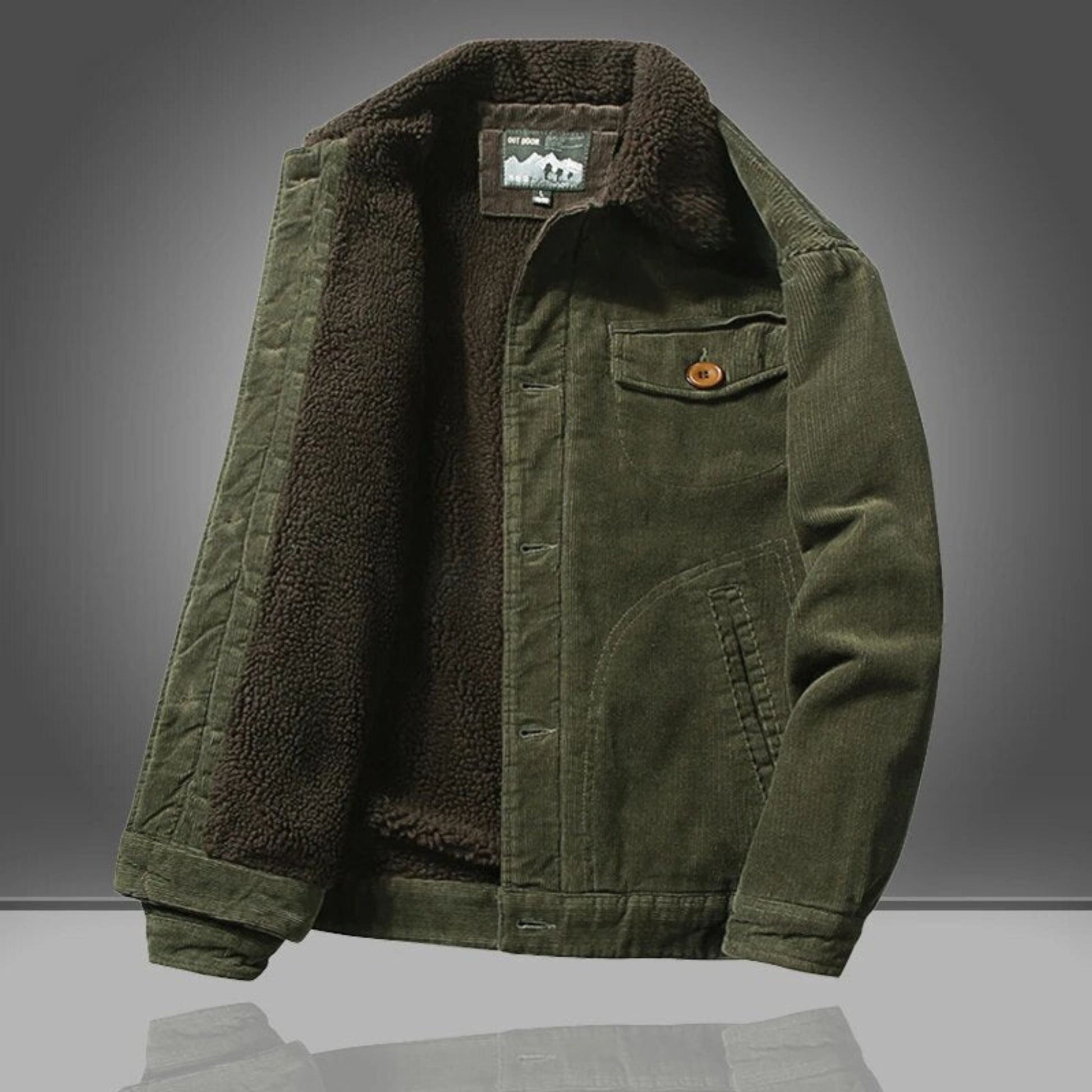 Cordjacke - Casual - Fleece gefüttert - Winterjacke - Herrenjacke-Grün-XS-Chaps Herrenmode